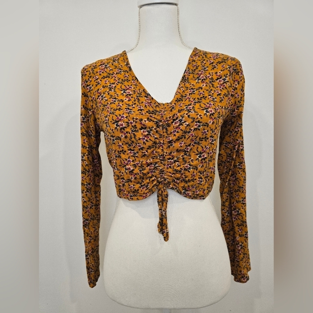 Wild Fable Floral Mustard Ruched Top